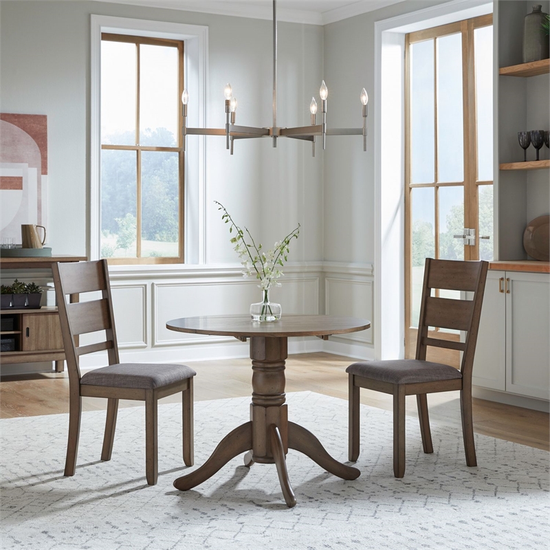 Pemberly Row 3 Piece Drop Leaf Table Set with Slat Back Chairs in Sandstone