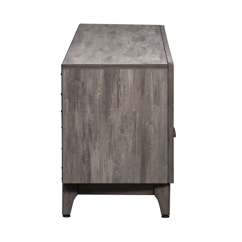 Pemberly Row 76 Inch TV Console with Picture Frame Molding in Contemporary Gray