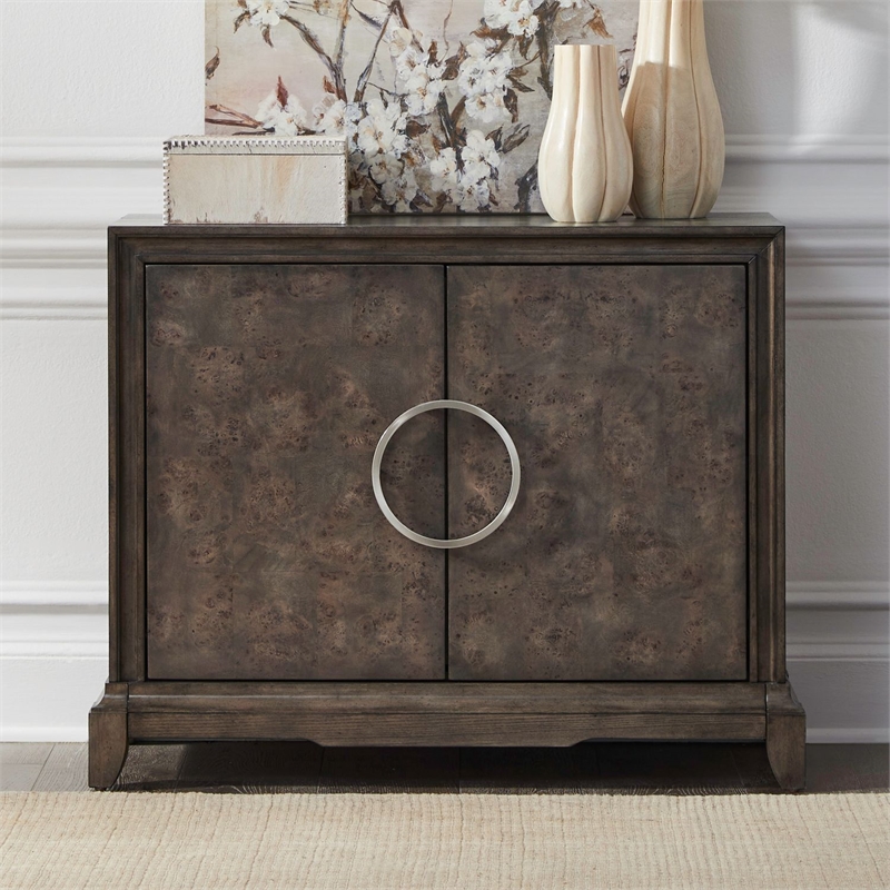 Pemberly Row 2 Door Accent Cabinet with Soft Close Hinges in Warm Brown Finish