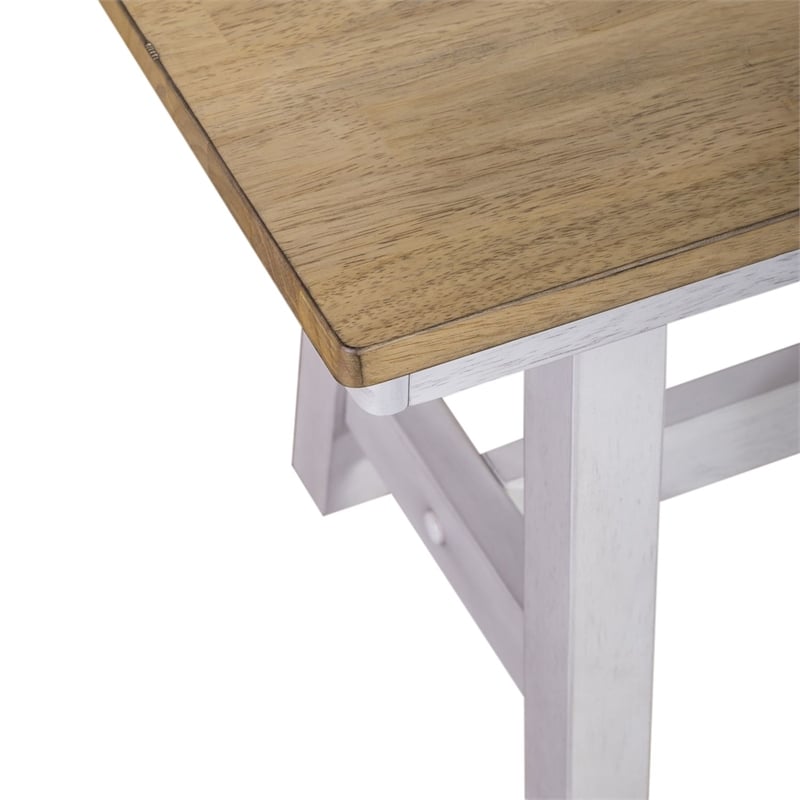 Pemberly Row 6 Piece Trestle Table Dining Set with Bench in Weathered White