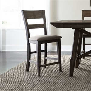 Pemberly Row Splat Back Counter Chair Set of 2 with Linen Seat in Dark Chestnut