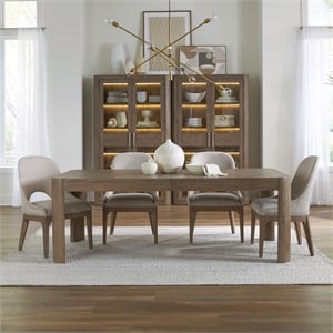 Pemberly Row 5 Piece Rectangular Dining Set with Barrel Back Chairs in Beige
