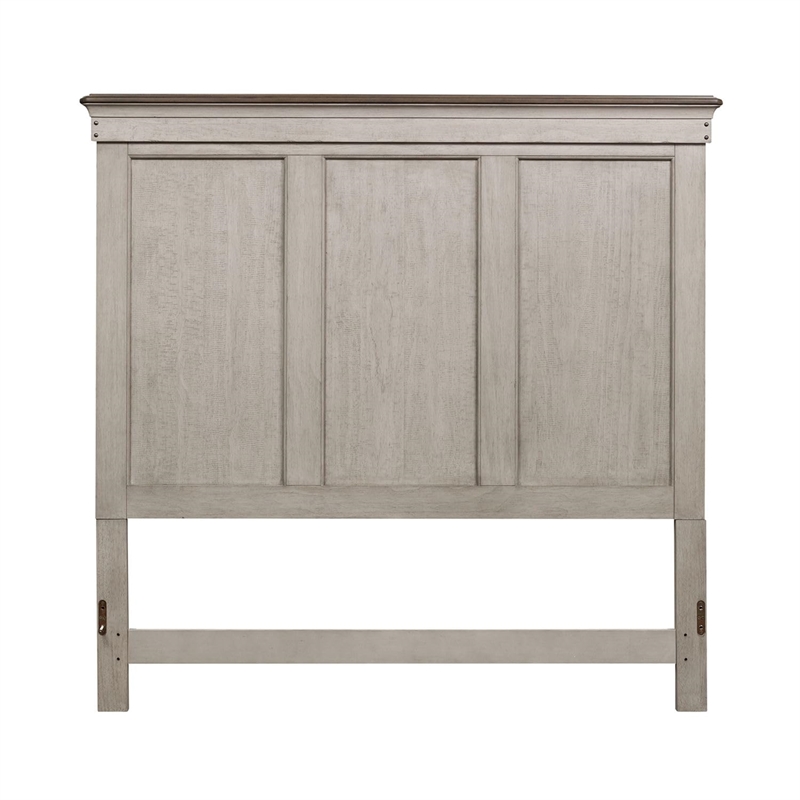 Pemberly Row Queen Panel Headboard with Saw Mark Distressing in Weathered Linen