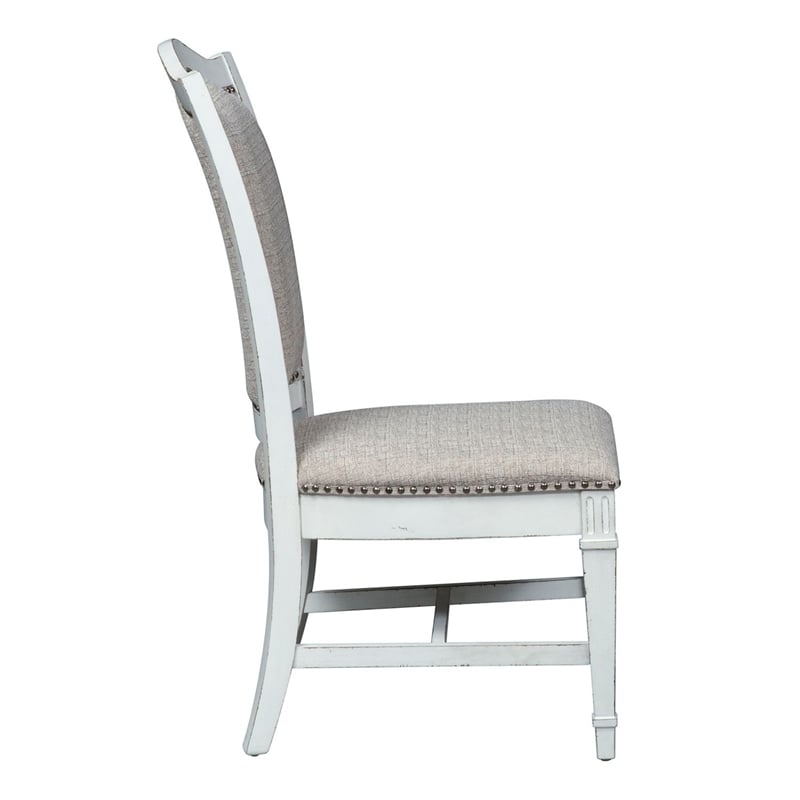 Pemberly Row 7 Piece Trestle Dining Set with Hostess Chairs in Antique White