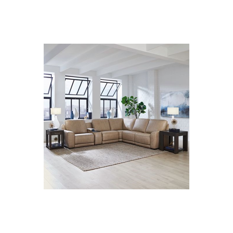Pemberly Row 6 Piece Zero Wall Power Reclining Sectional in Oatmeal Leather