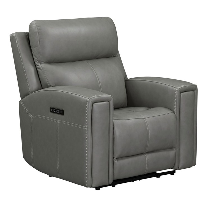 Pemberly Row Triple Power Recliner with Hidden Cupholders in Gray Leather
