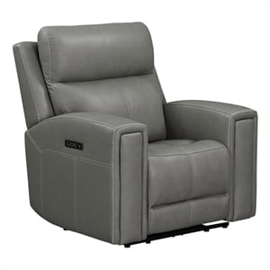 Pemberly Row Triple Power Recliner with Hidden Cupholders in Gray Leather