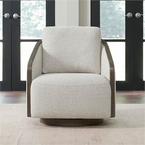 Pemberly Row Upholstered Swivel Accent Chair with Removable Cushion in Brown