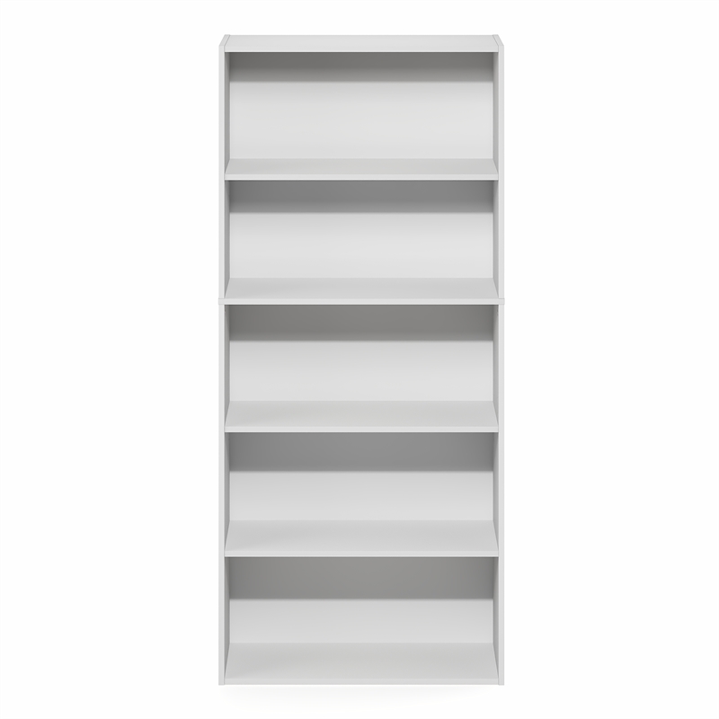 Pemberly Row 5 Tier Adjustable Bookshelf 52 Inch Tall in White Finish