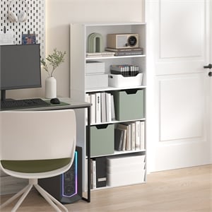 Pemberly Row 5 Tier Adjustable Bookshelf 52 Inch Tall in White Finish