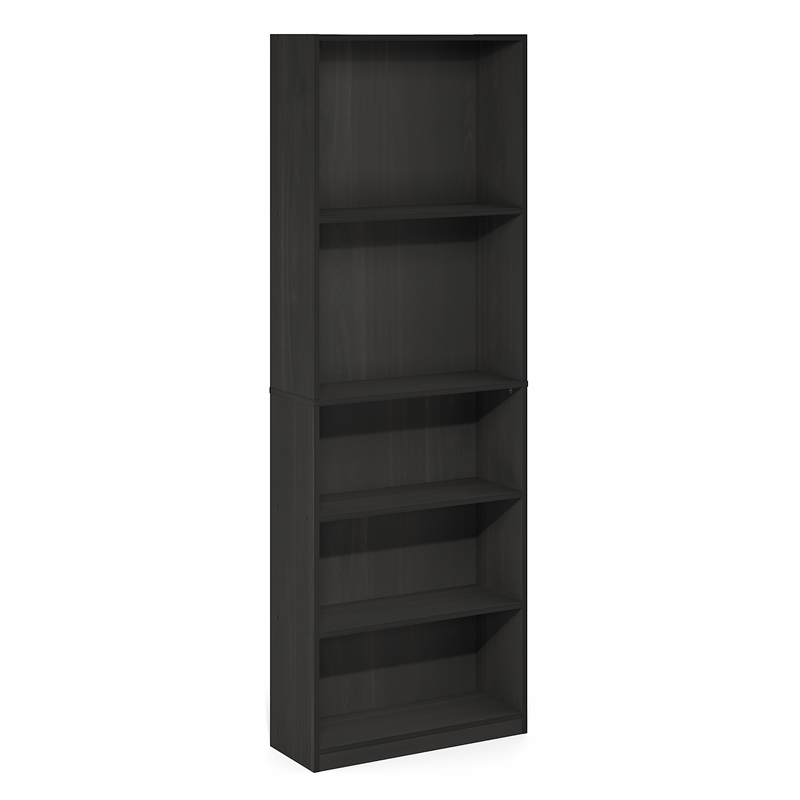 Pemberly Row 5 Tier Tall Open Shelf Bookcase with Closed Back in Espresso