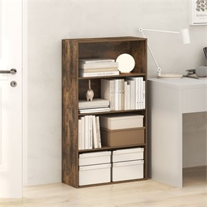 Pemberly Row 4 Tier Open Shelving Bookshelf with Closed Back in Amber Pine