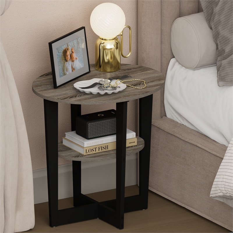 Pemberly Row 2 Tier Oval Nightstand with Round Edge Design in French Oak
