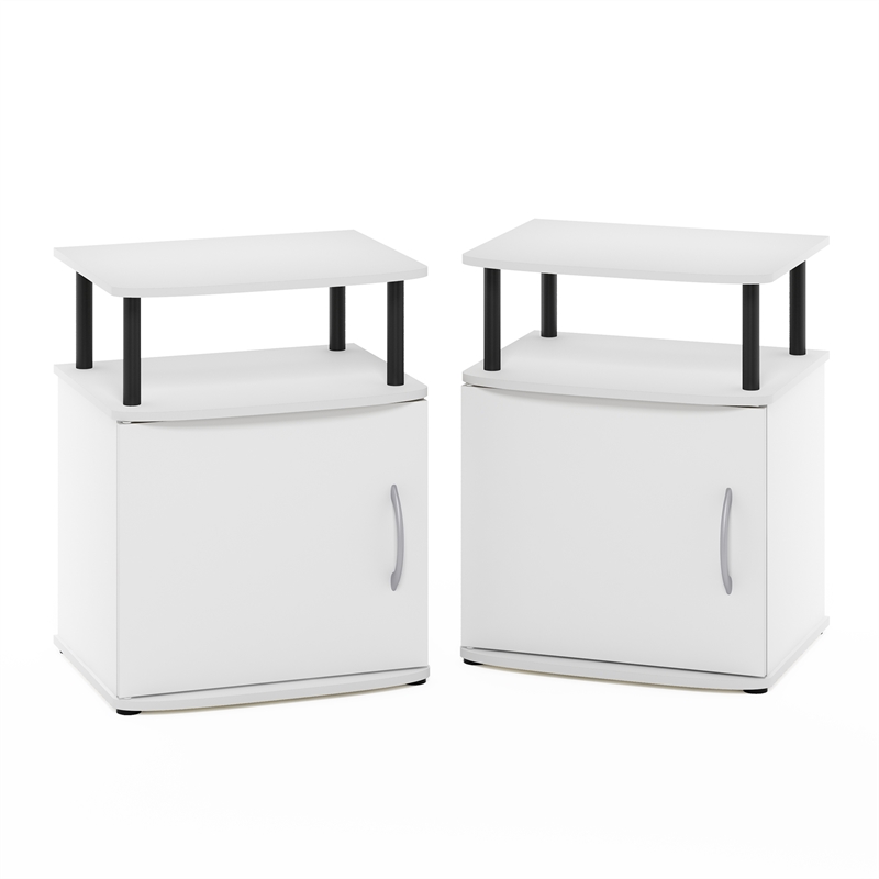 Pemberly Row Side Table Set of 2 with Door Cabinet and Shelf in White Finish
