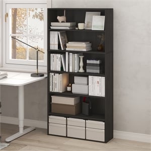 Pemberly Row 6 Tier Open Storage Bookcase with Closed Back in Espresso Finish