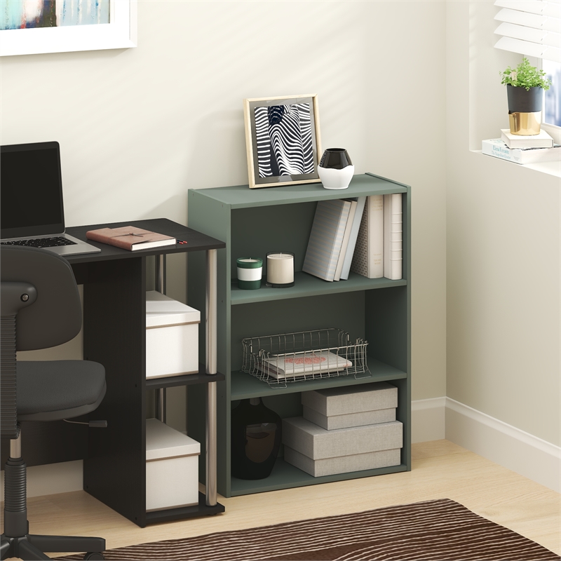 Pemberly Row 3 Tier Wide Bookshelf with Closed Back in Sage Green Finish