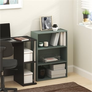 Pemberly Row 3 Tier Wide Bookshelf with Closed Back in Sage Green Finish