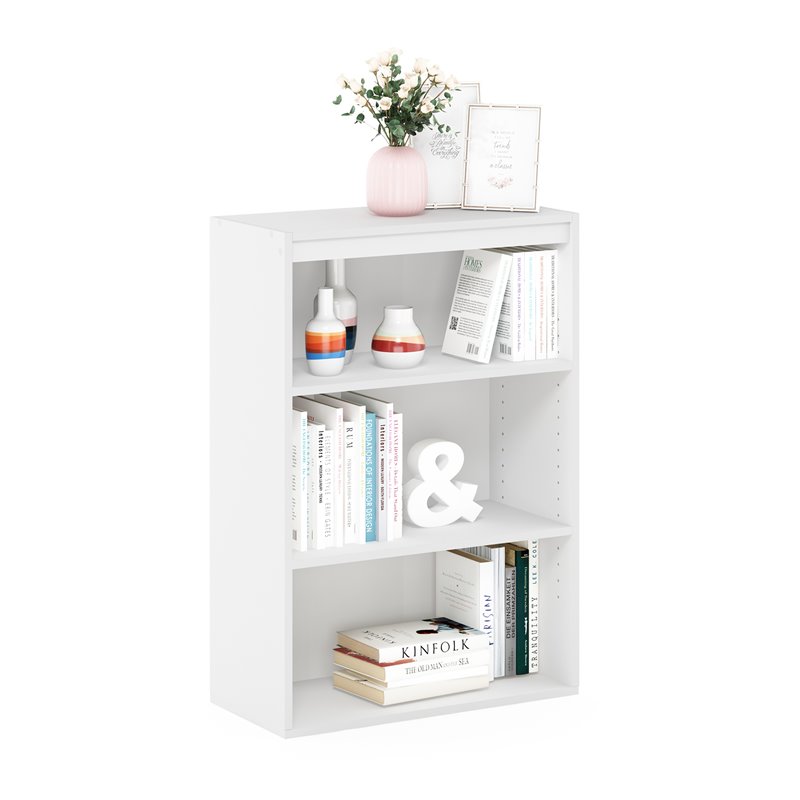Pemberly Row 3 Tier Open Shelf Bookcase with Adjustable Shelf in White Finish