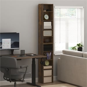 Pemberly Row 10 Tier Bookshelf with Open Shelves for Books in Amber Pine Finish