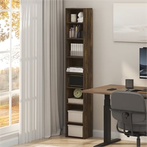 Pemberly Row 8 Tier Bookshelf with Open Shelves for Books and Decor in Amber