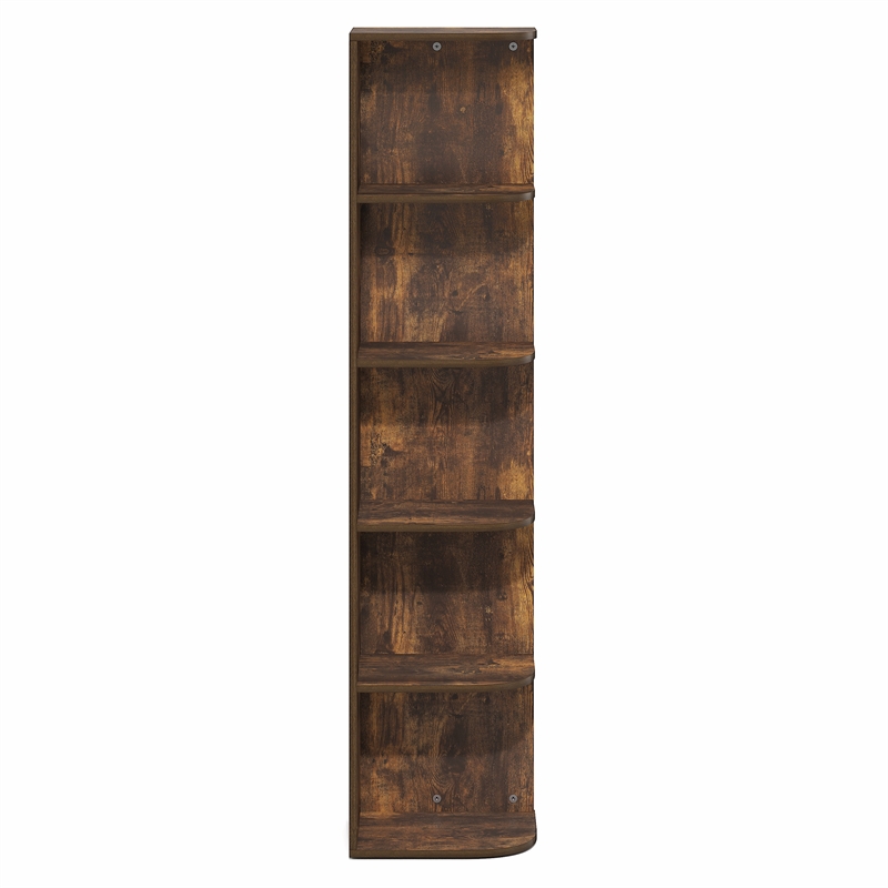 Pemberly Row 5 Tier Corner Open Shelf Bookcase for Small Spaces in Amber Pine