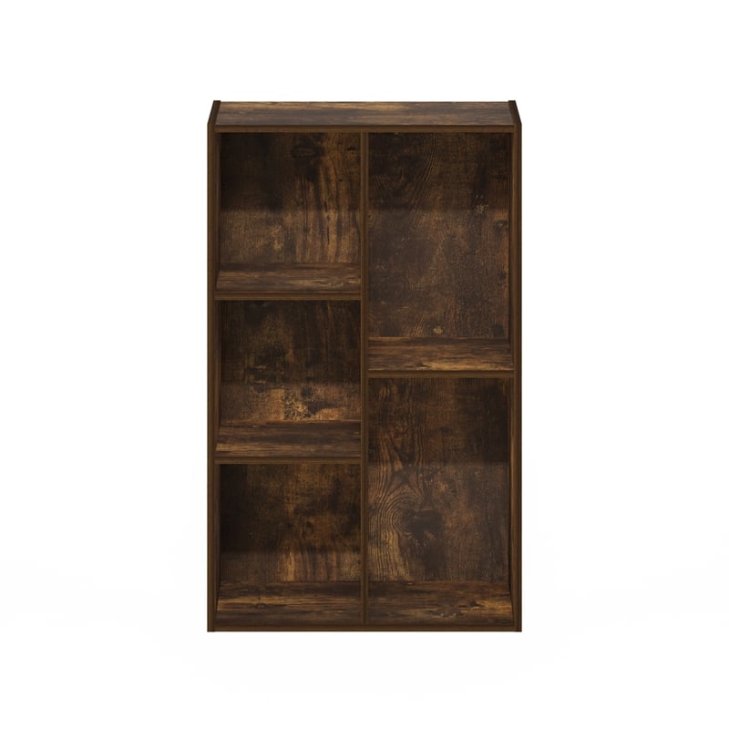 Pemberly Row 5 Cube Reversible Open Shelf Bookcase in Amber Pine Finish