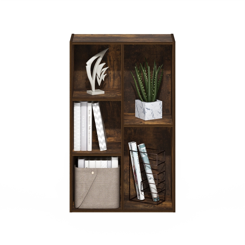 Pemberly Row 5 Cube Reversible Open Shelf Bookcase in Amber Pine Finish