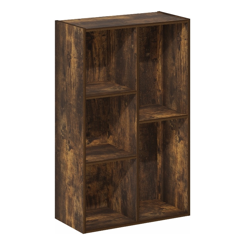 Pemberly Row 5 Cube Reversible Open Shelf Bookcase in Amber Pine Finish