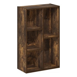 Pemberly Row 5 Cube Reversible Open Shelf Bookcase in Amber Pine Finish