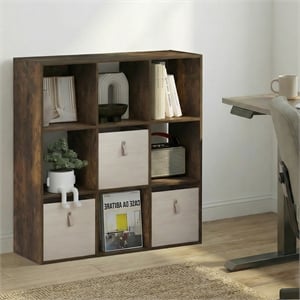 Pemberly Row 9 Cube 3x3 Bookcase with Mixed Back Design in Amber Pine