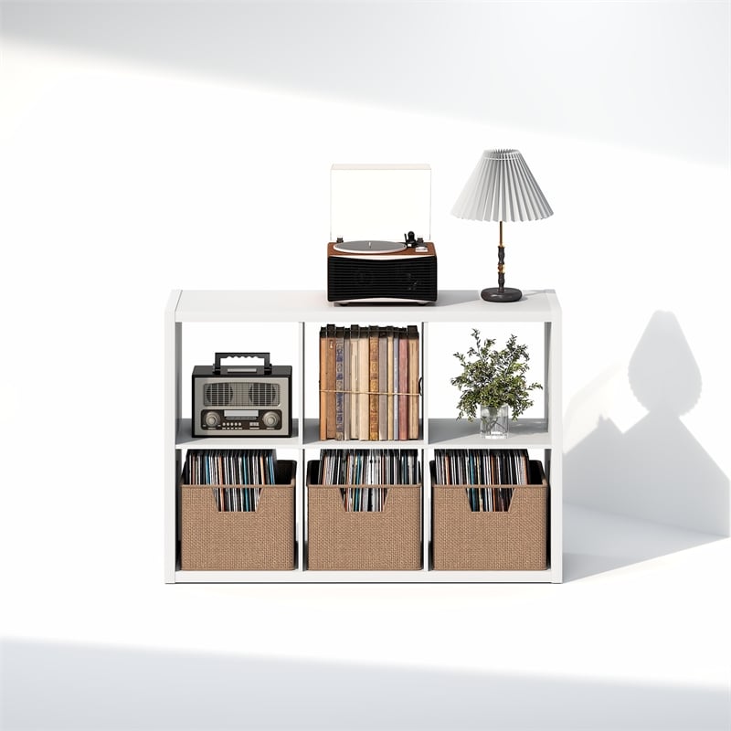 Pemberly Row 6 Cube Vinyl Record Media Storage Organizer in White Finish