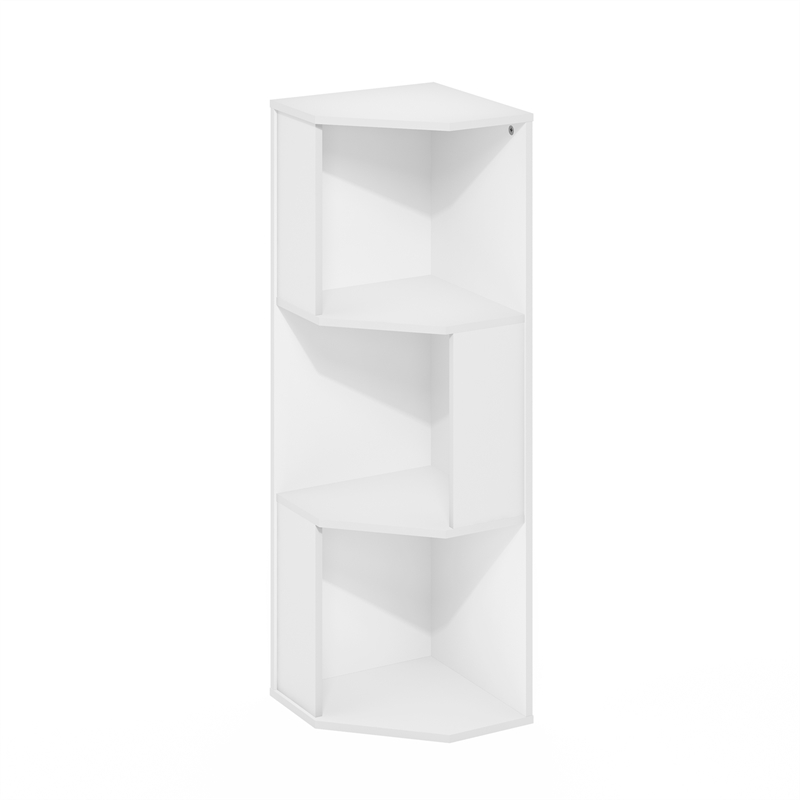 Pemberly Row 3-Tier Corner Bookshelf with Open Shelves in Plain White