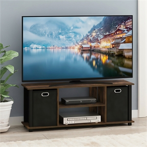 Pemberly Row 3-Tier Entertainment Center with Bins for 46 Inch TV in Amber Pine