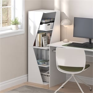 Pemberly Row Stackable 2-in-1 Bookshelf 4-Tier Corner Bookcase in White