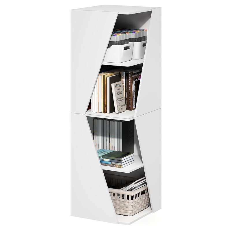 Pemberly Row Stackable 2-in-1 Bookshelf 4-Tier Corner Bookcase in White