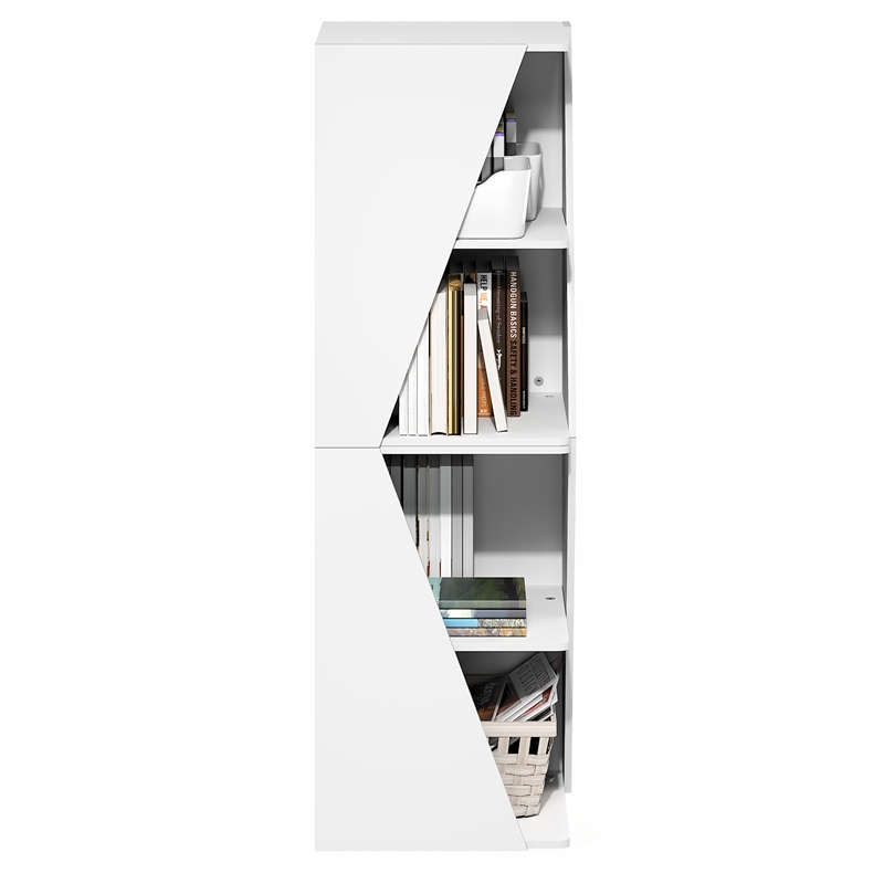Pemberly Row Stackable 2-in-1 Bookshelf 4-Tier Corner Bookcase in White