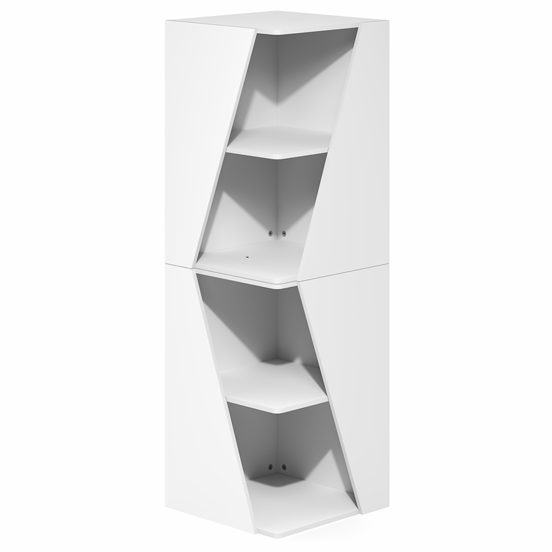 Pemberly Row Stackable 2-in-1 Bookshelf 4-Tier Corner Bookcase in White