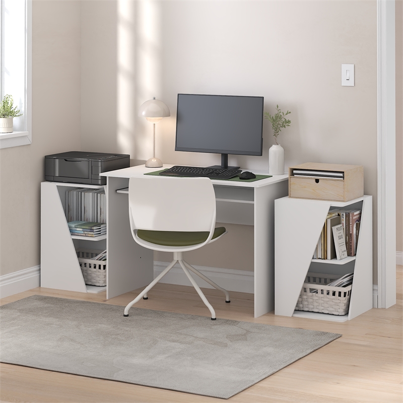 Pemberly Row Stackable 2-in-1 Bookshelf 4-Tier Corner Bookcase in White