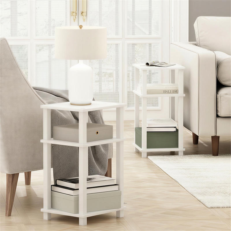 Pemberly Row Set of 2 3-Tier Open Shelf Modern End Table in White