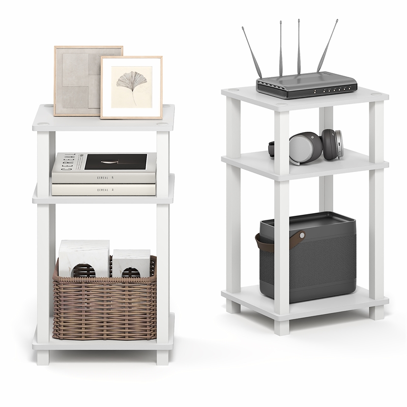 Pemberly Row Set of 2 3-Tier Open Shelf Modern End Table in White