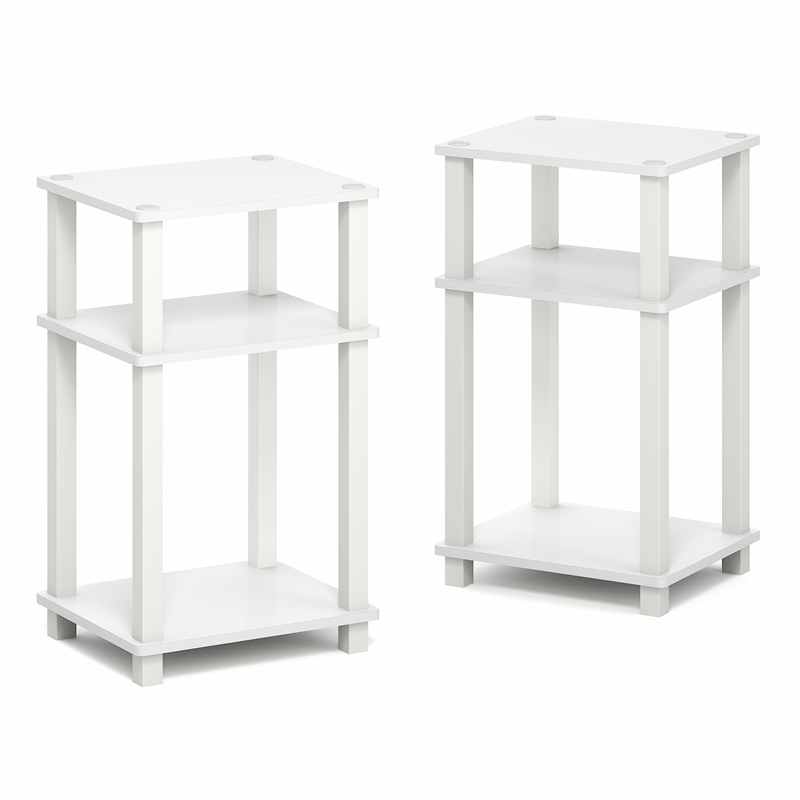 Pemberly Row Set of 2 3-Tier Open Shelf Modern End Table in White