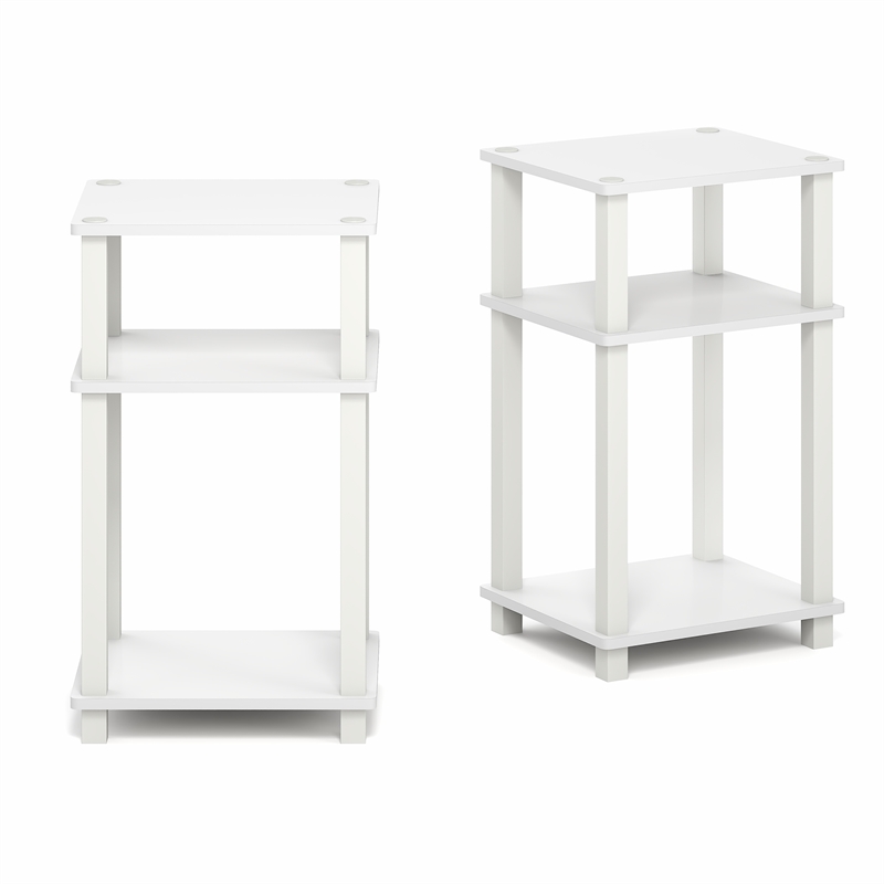 Pemberly Row Set of 2 3-Tier Open Shelf Modern End Table in White