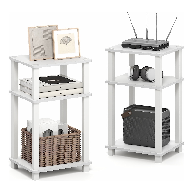 Pemberly Row Set of 2 3-Tier Open Shelf Modern End Table in White