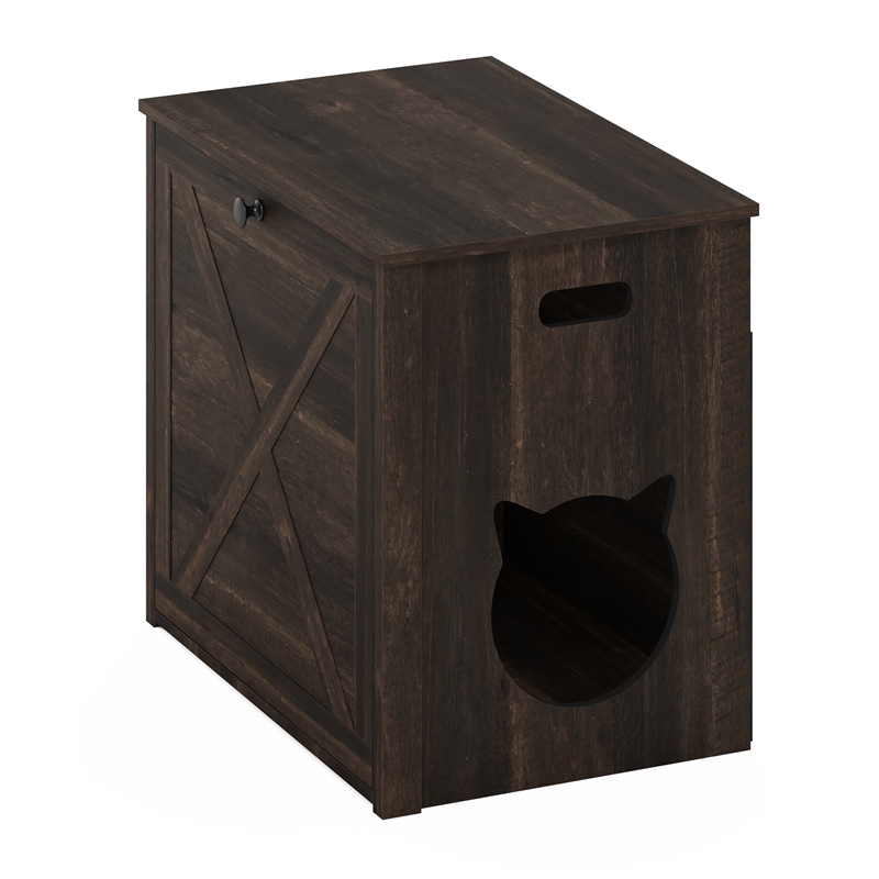 Pemberly Row Small Cat Litter Box Enclosure with Single Door in Ebony