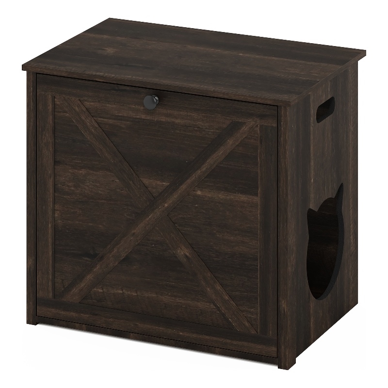 Pemberly Row Small Cat Litter Box Enclosure with Single Door in Ebony