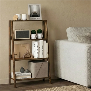 Pemberly Row 4-Tier Open Frame Bookcase with A-Shape Legs in Amber Pine