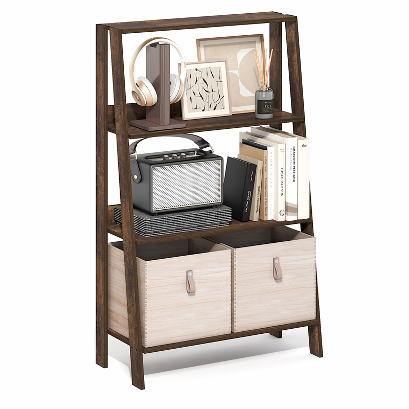 Pemberly Row 4-Tier Open Frame Bookcase with A-Shape Legs in Amber Pine