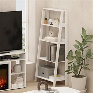 Pemberly Row 5-Tier Display Storage Shelves Wall-Leaning Style in Plain White