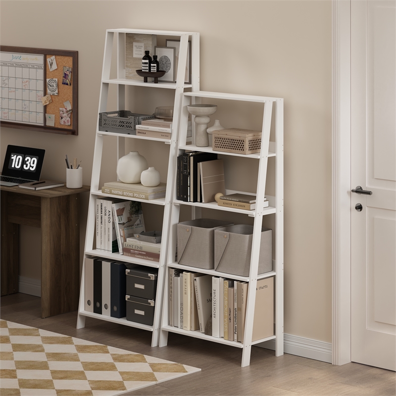Pemberly Row 5-Tier Display Storage Shelves Wall-Leaning Style in Plain White