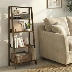 Pemberly Row 5-Tier Open Frame Bookshelf 13 x 23.6 x 53.5 in Amber Pine